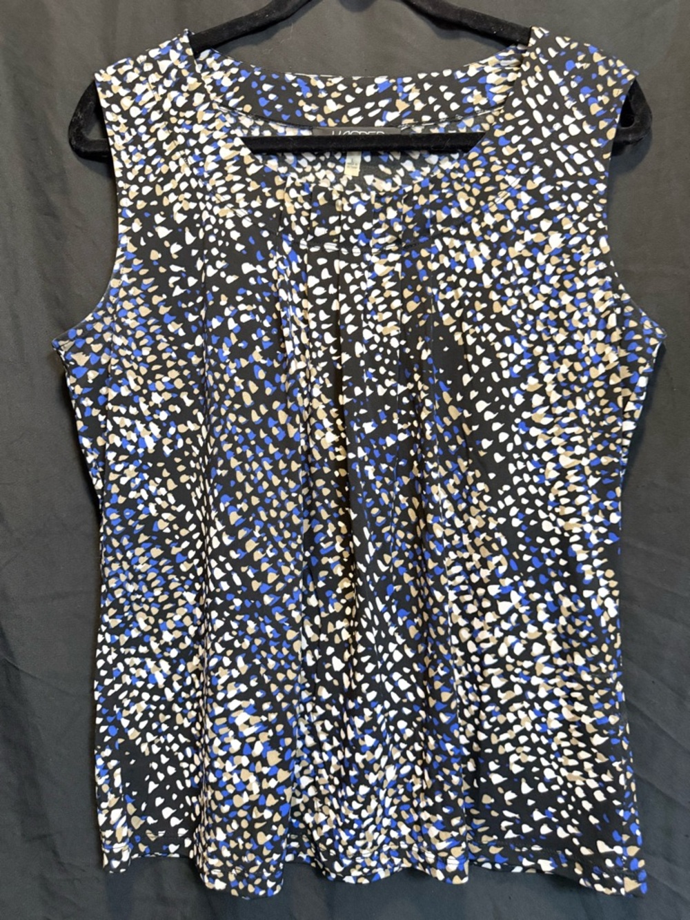 Kasper Black Sleeveless Camisole with Blue and Cream Dot Print